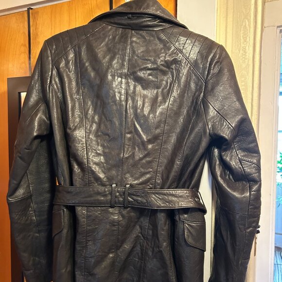 Lambskin leather belted Andrew Marc moto jacket, Small - Picture 4 of 8